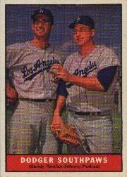 1961 Topps Baseball Cards      207     Dodger Southpaws-Sandy Koufax-Johnny Podres